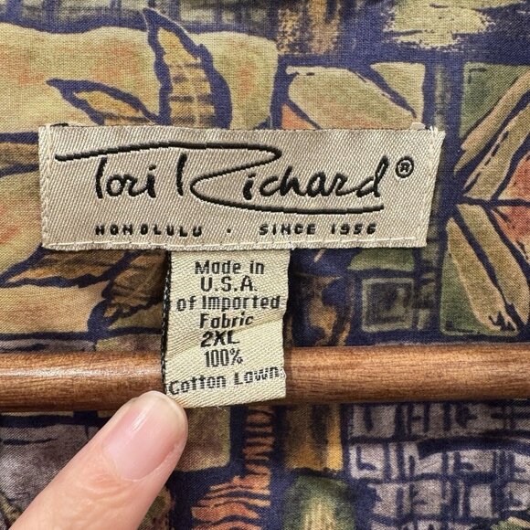 Vtg Tori Richard Hawaiian Shirt Cotton Lawn Mens Size 2XL Palm Tree Made in USA - Picture 4 of 7